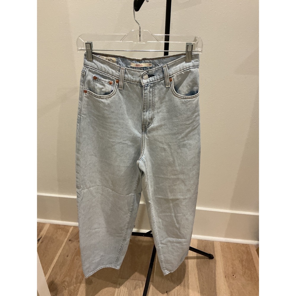 Levis Premium Balloon Leg Jeans Light Wash Blue High Rise Tapered Denim 25